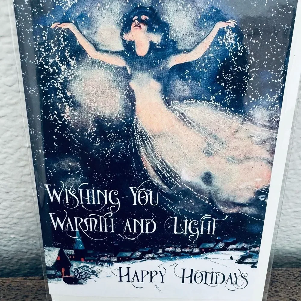 Contemporary Art Woman Present Christmas Holiday Greeting Card